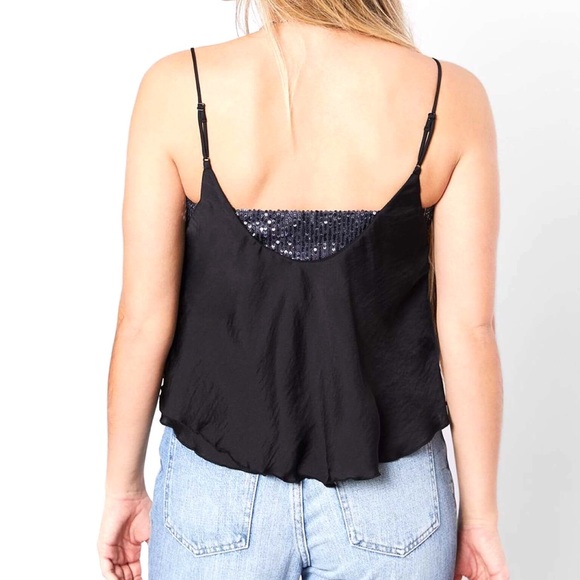 Free People Turn It On Sequin Cami Tank Top Black - Picture 3 of 11